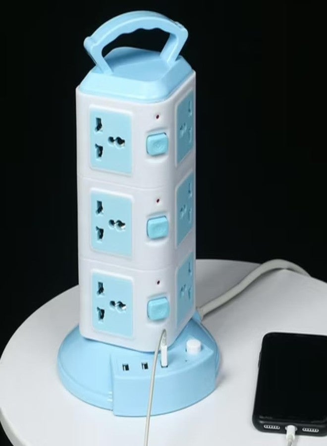Prostuff.in لوحة تمديد مكعبة متعددة الوظائف من Prostuff.in® مع مفاتيح - 3 منافذ USB + 12 مقبس طاقة، محول طاقة، خرج طاقة 2500 واط، منفذ شحن USB 2.1 أمبير، طول السلك 3 أمتار، (متعدد الألوان) - قطعة واحدة. - Image 2